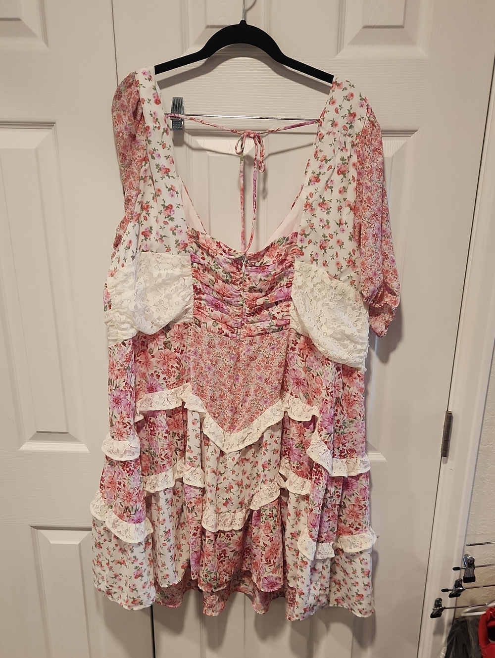 Arula/Altar'd State Aderny Patchwork Floral Mini Dress with Lace Trim - Picture 4 of 7